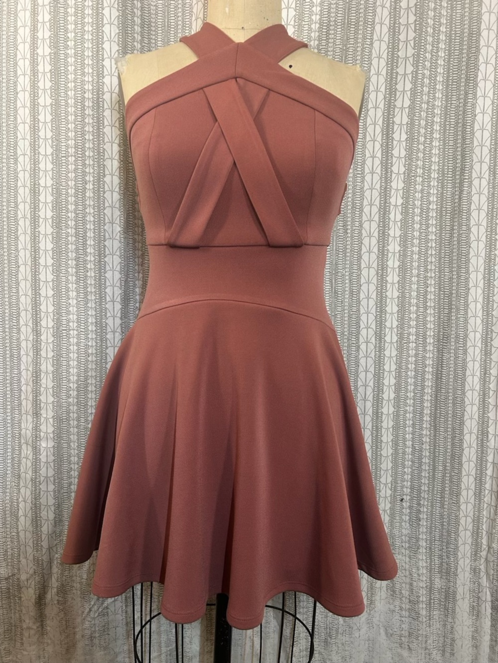 Topshop Mauve Crisscross Halter Fit & Flare Mini Dress